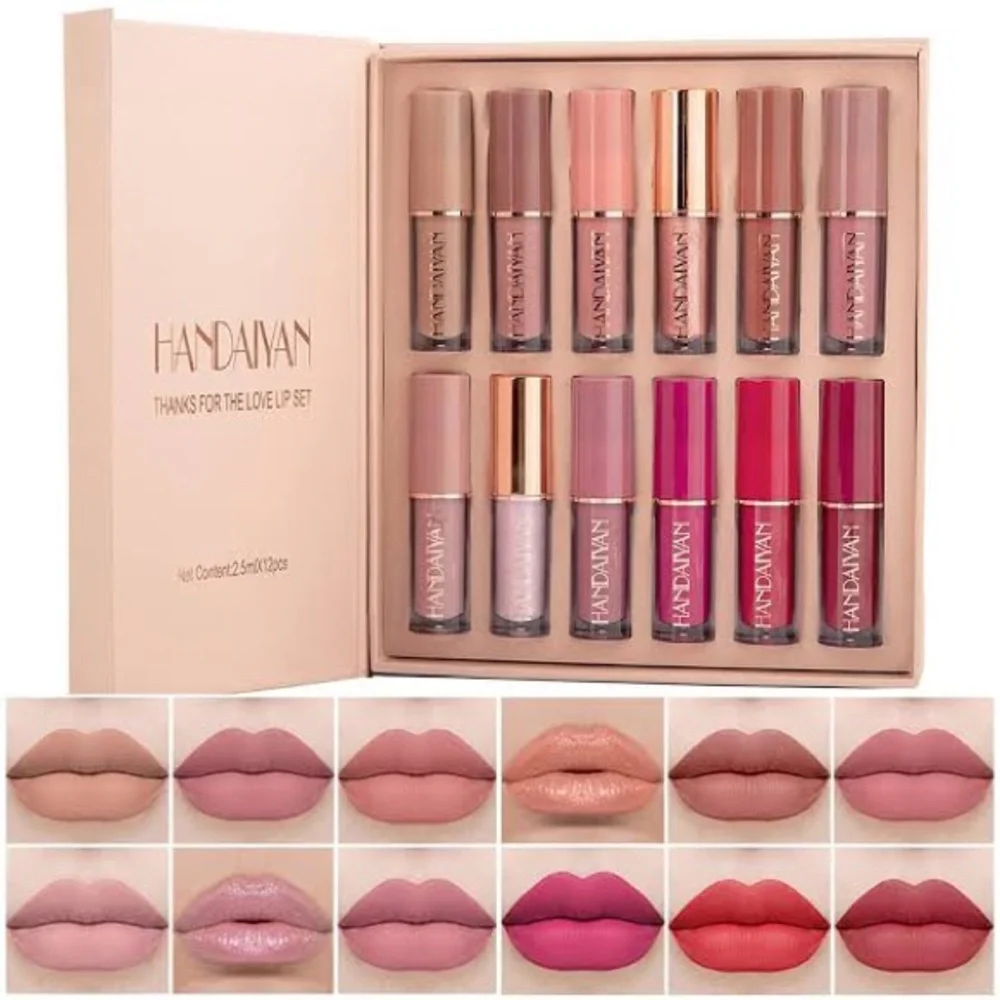HANDAIYAN 12 Colors Liquid Lipstick Set Matte Lip Gloss, Velvet Lip Gloss - Picture 4 of 9